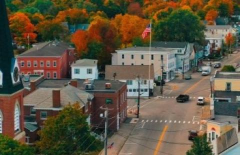 Aerial view of downtown Farmington New Hampshire