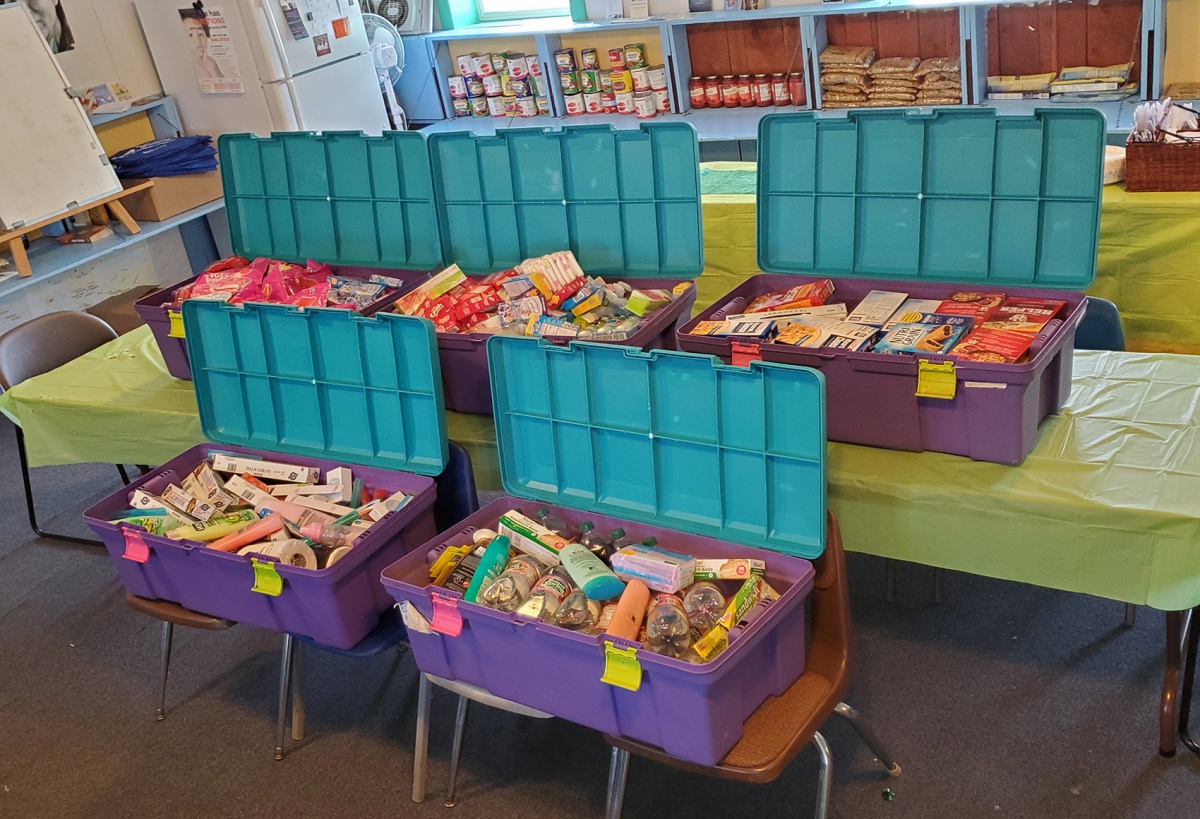 Supplies on a table for the 4-H food drive