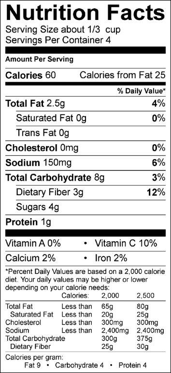 Nutrition Facts Label for Baba Fanoush Eggplant Dip