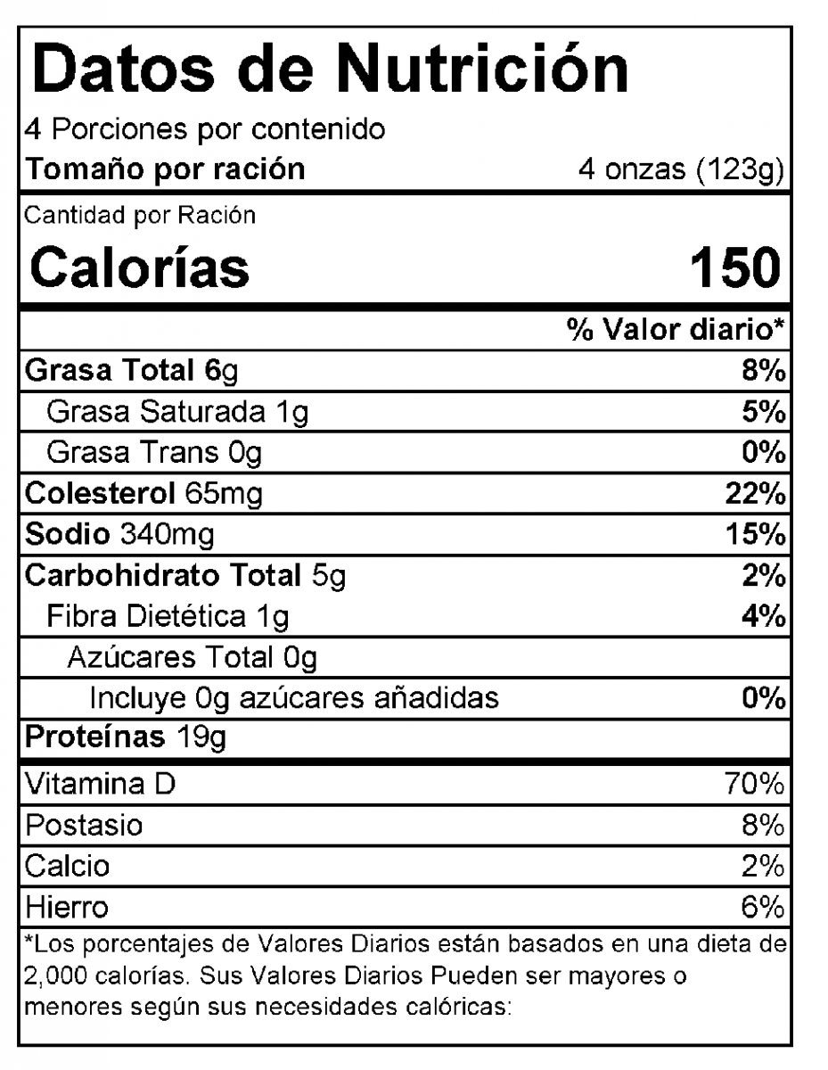 Nutrition Facts Label Bagre al Sarten
