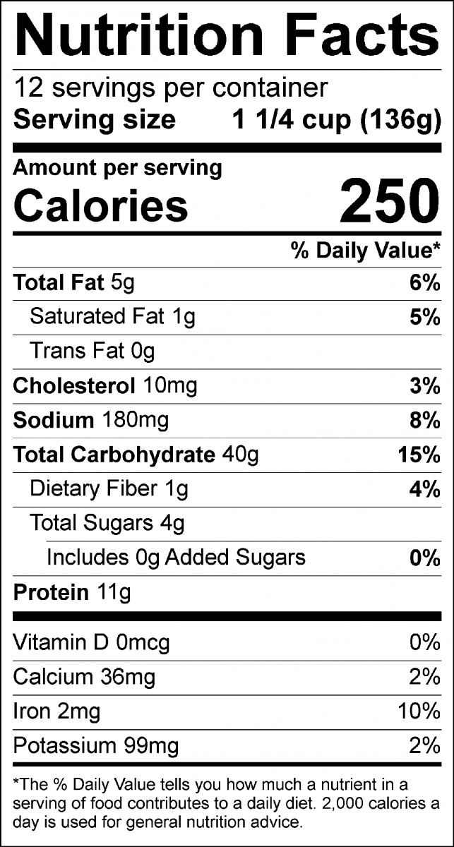 Nutrition Facts Label Bean and Pasta Salad