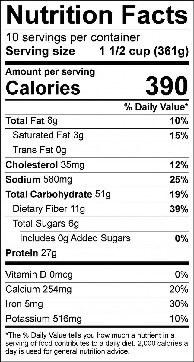 Nutrition Facts Label Chili Mac