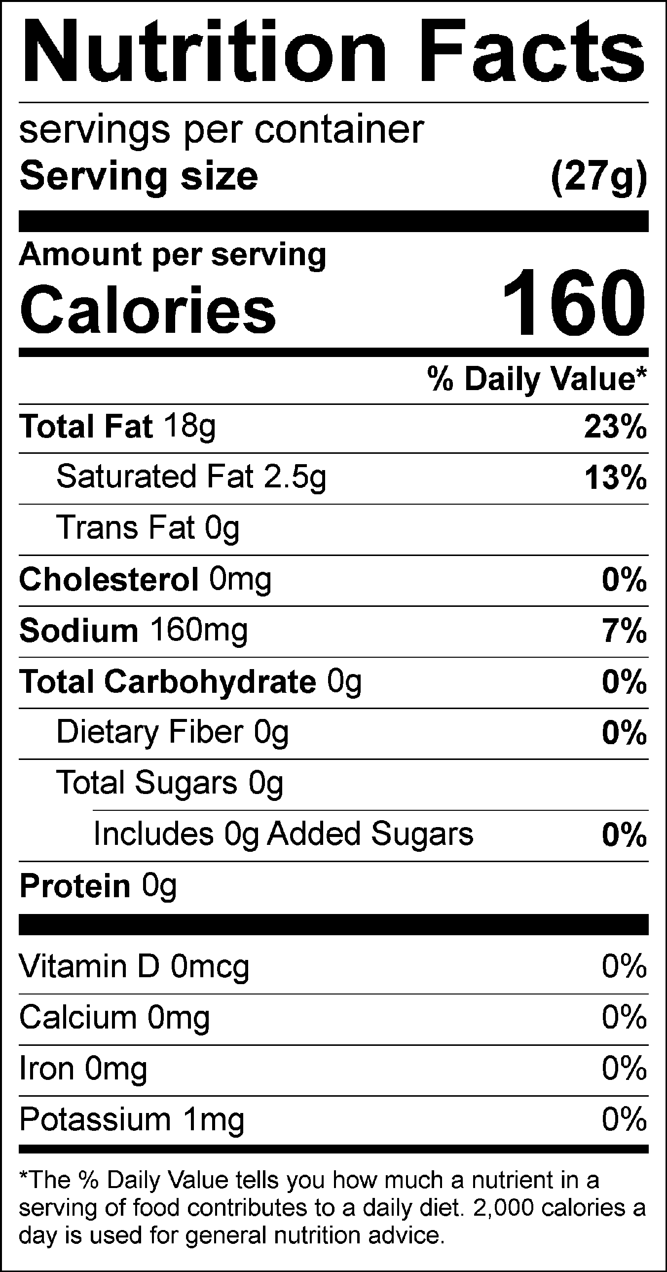 Nutrition Facts Label for Easy Viniagrette