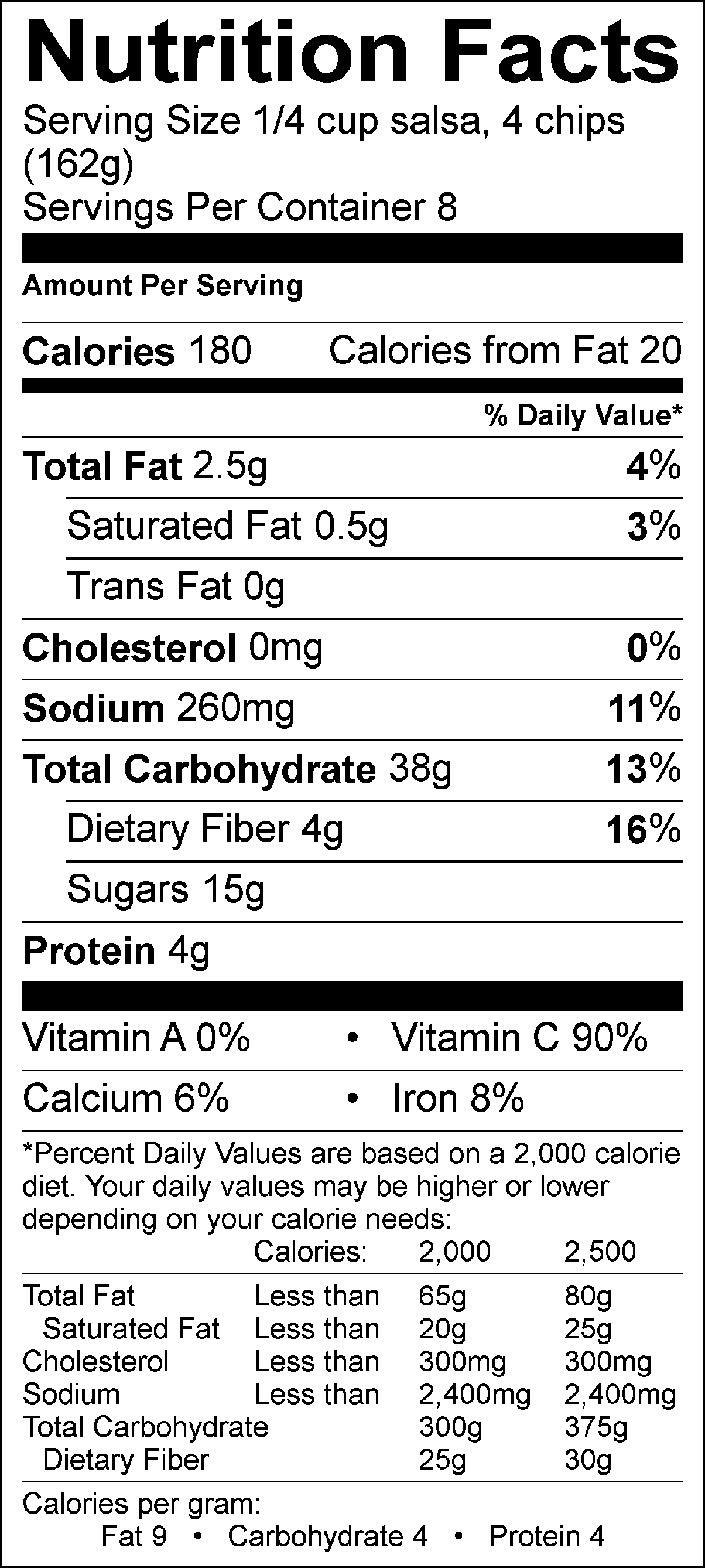 Nutrition Facts Label for Fruit Salsa and Cinnamon Chips