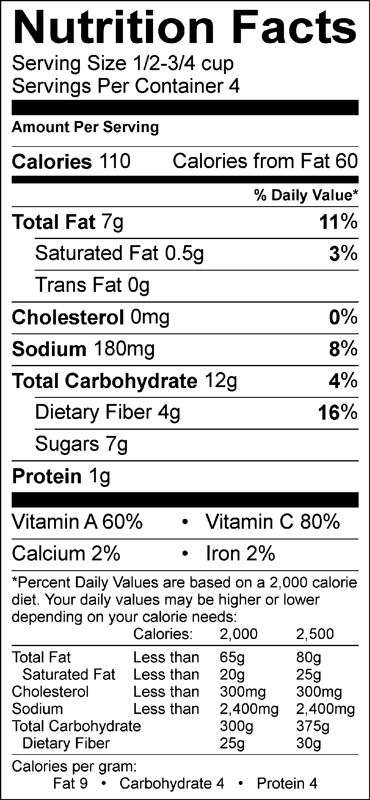 Nutrition Facts Label for Kohlrabi Slaw