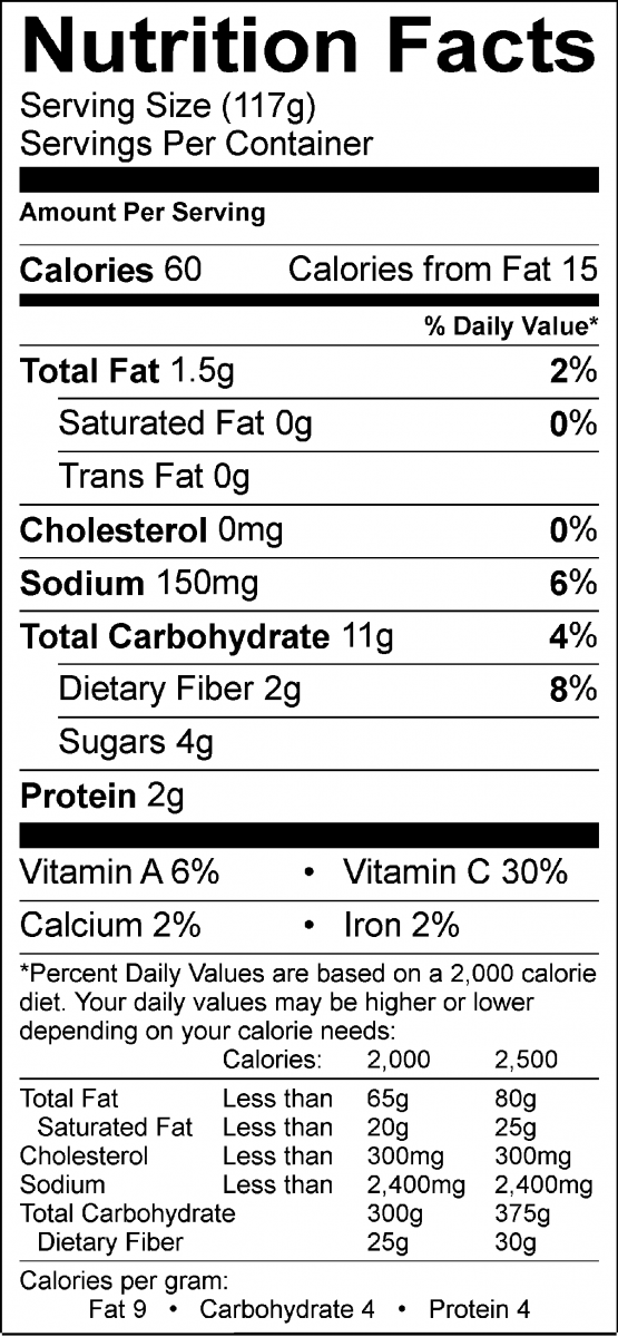Microwave Spanish Corn Nutrition Facts Label