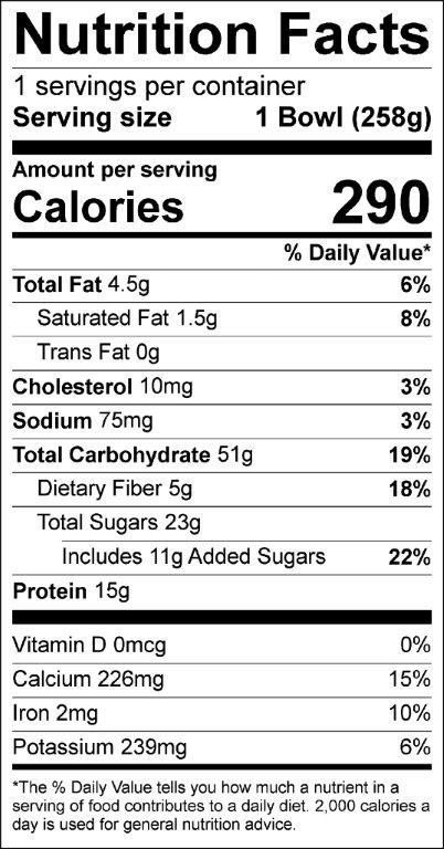 Nutrition Facts Label Overnight Oatmeal with Blueberries