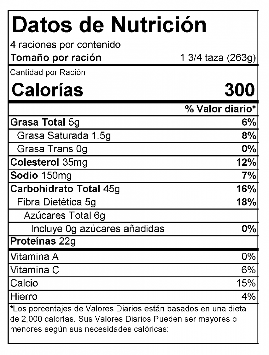 Nutrition Facts Label Pasta Rapida