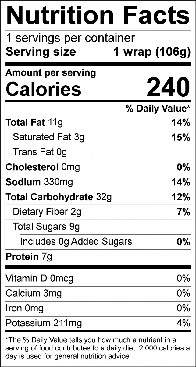 Nutrition Facts Label Peanut Butter Wrap