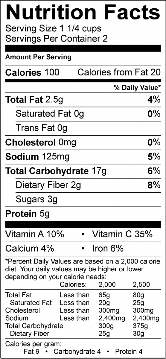 Nutrition Facts Label for Pinto Bean Chili