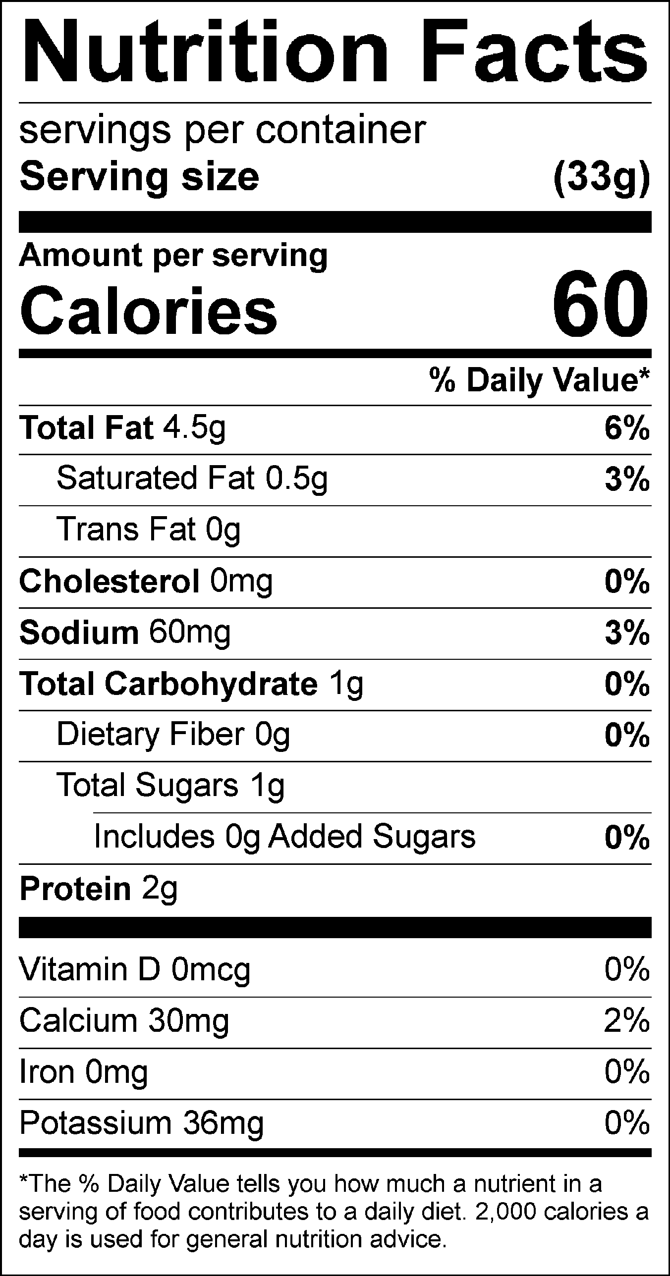 Nutrition Facts Label for Ranch Dressing