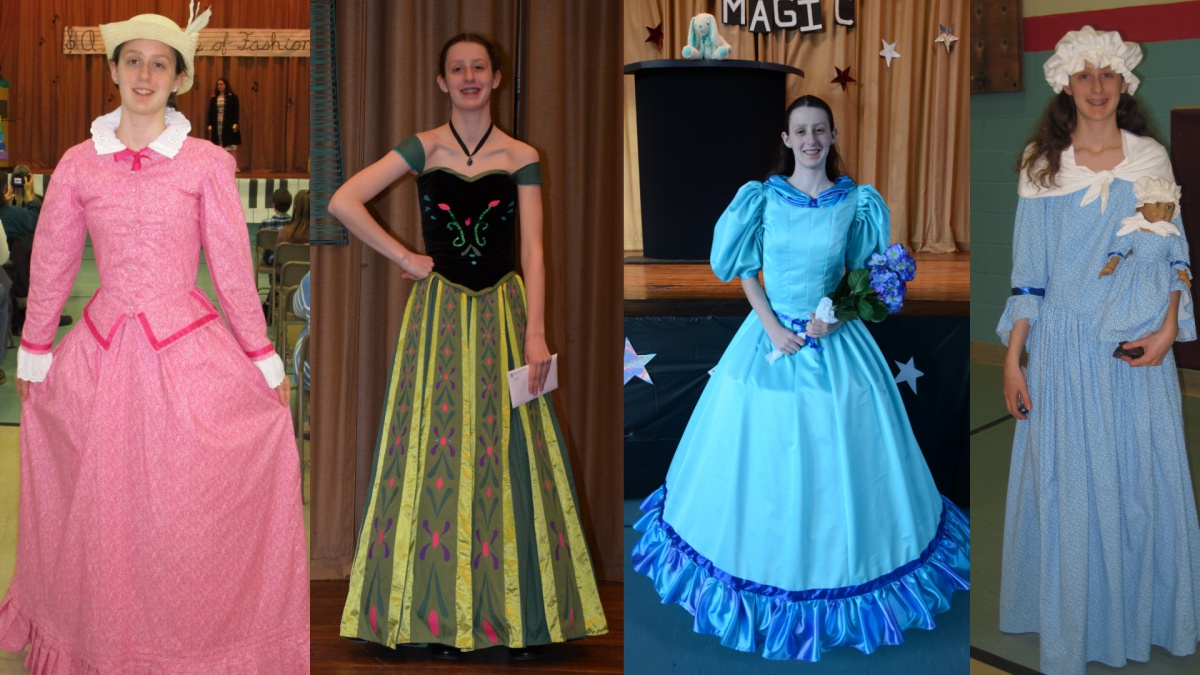 Four of Rosie's dresses she created for 4-H competitions