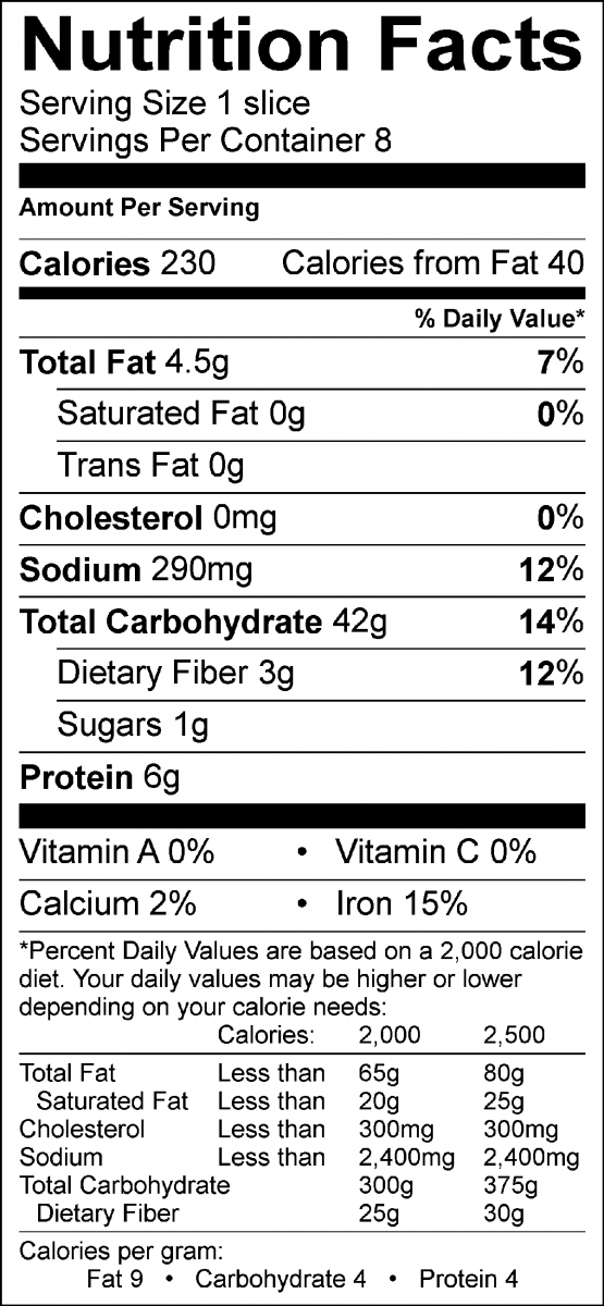 Nutrition Facts Label Slow Cooker Bread