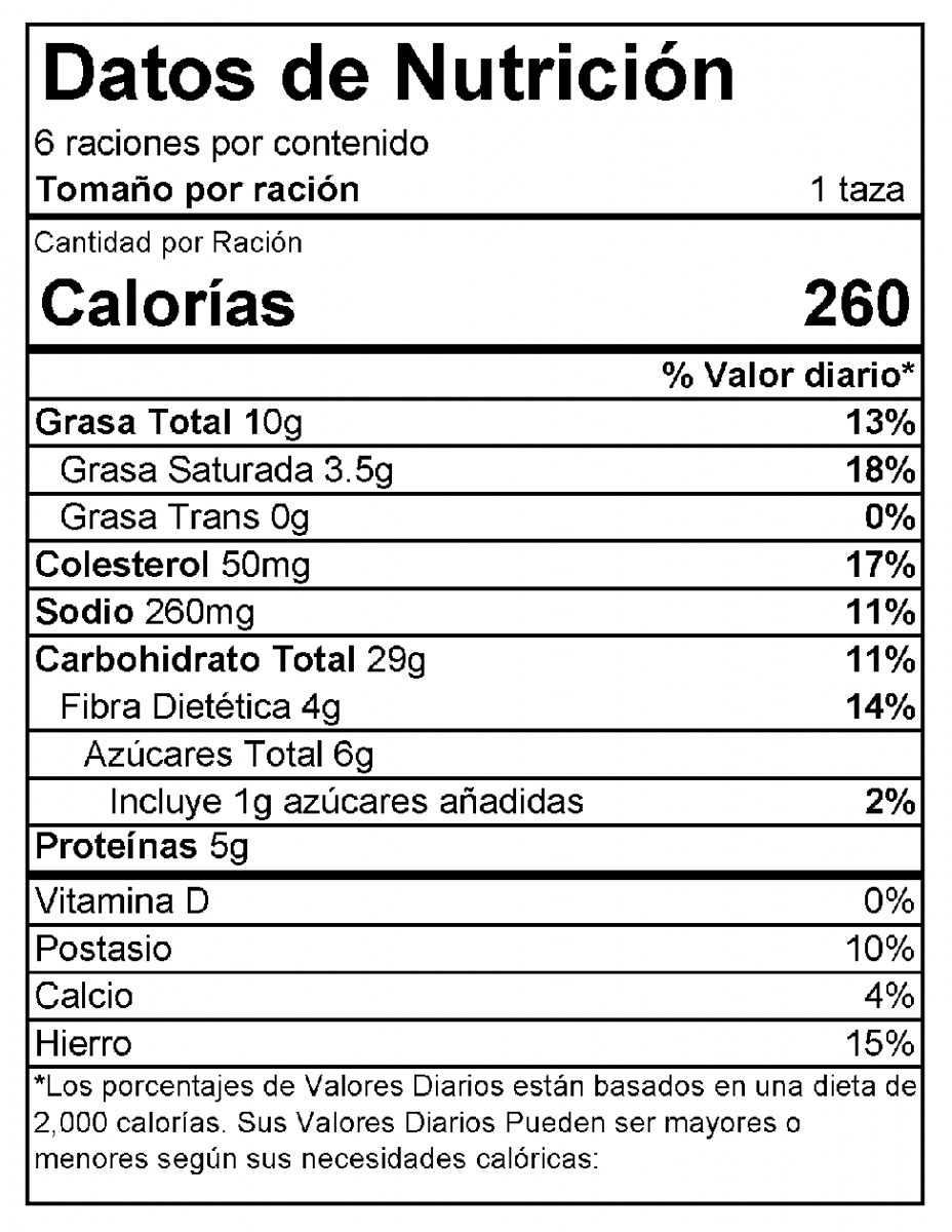 Nutrition Facts Label Spanish - Spanish Rice