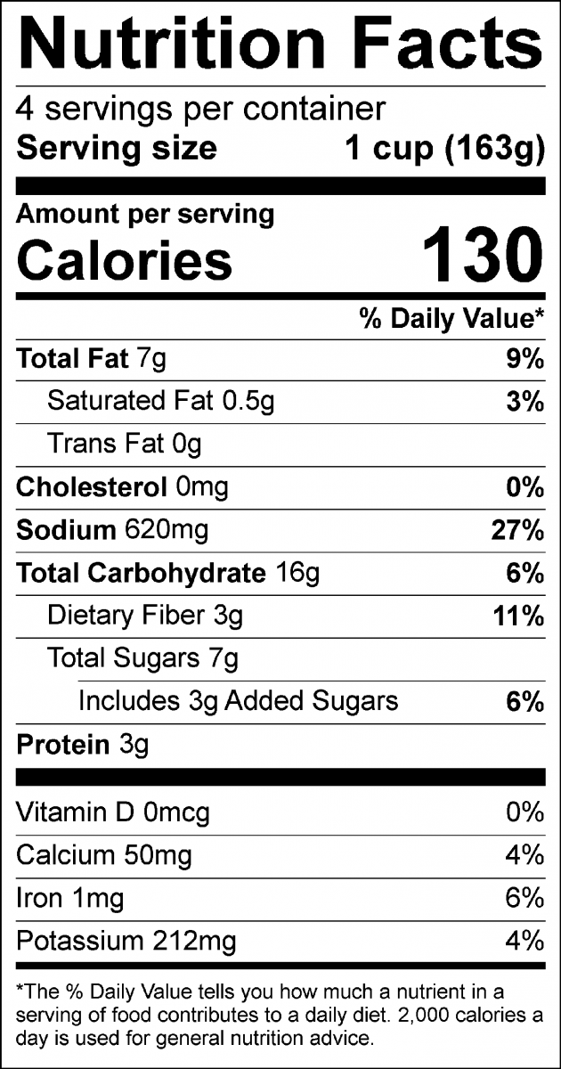 Nutrition Facts Label Stir Fried Vegetables