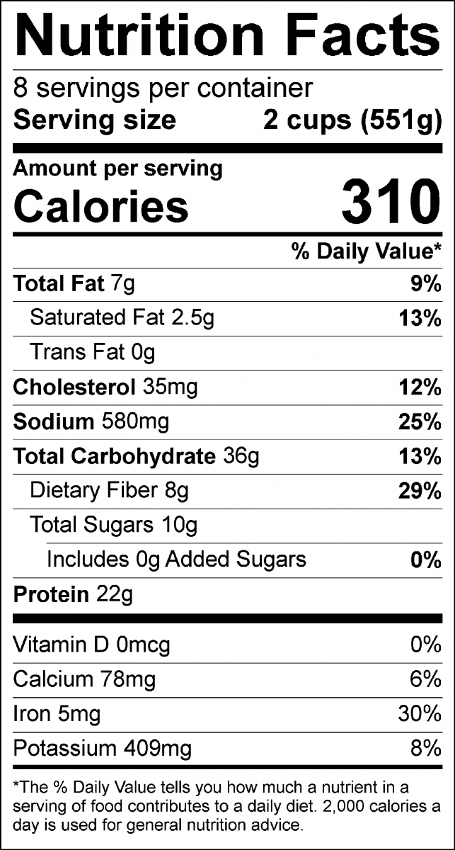 Nutrition Facts Label Taco Soup