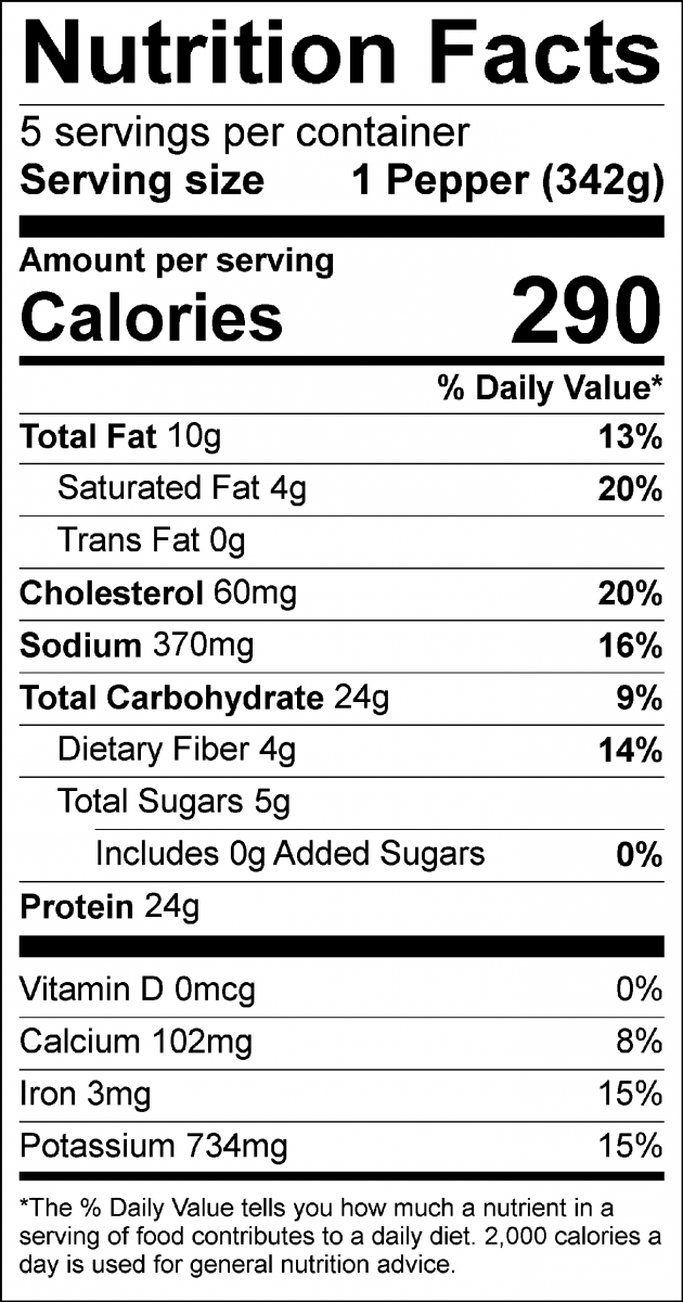 Nutrition Facts Label Zesty Stuffed Peppers