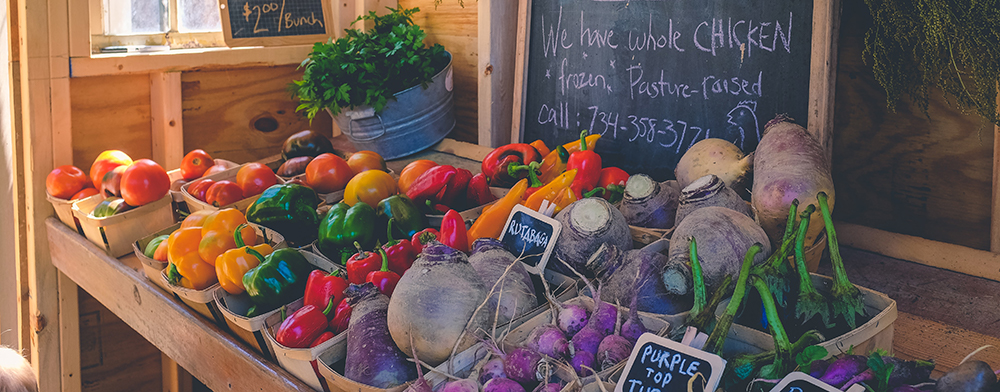 Vegetables for sale at a farm stand