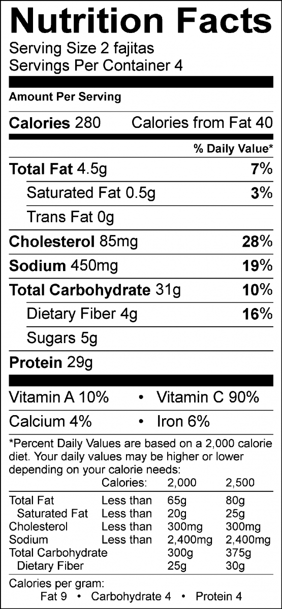 Nutrition Facts Label Slow Cooker Chicken Fajitas