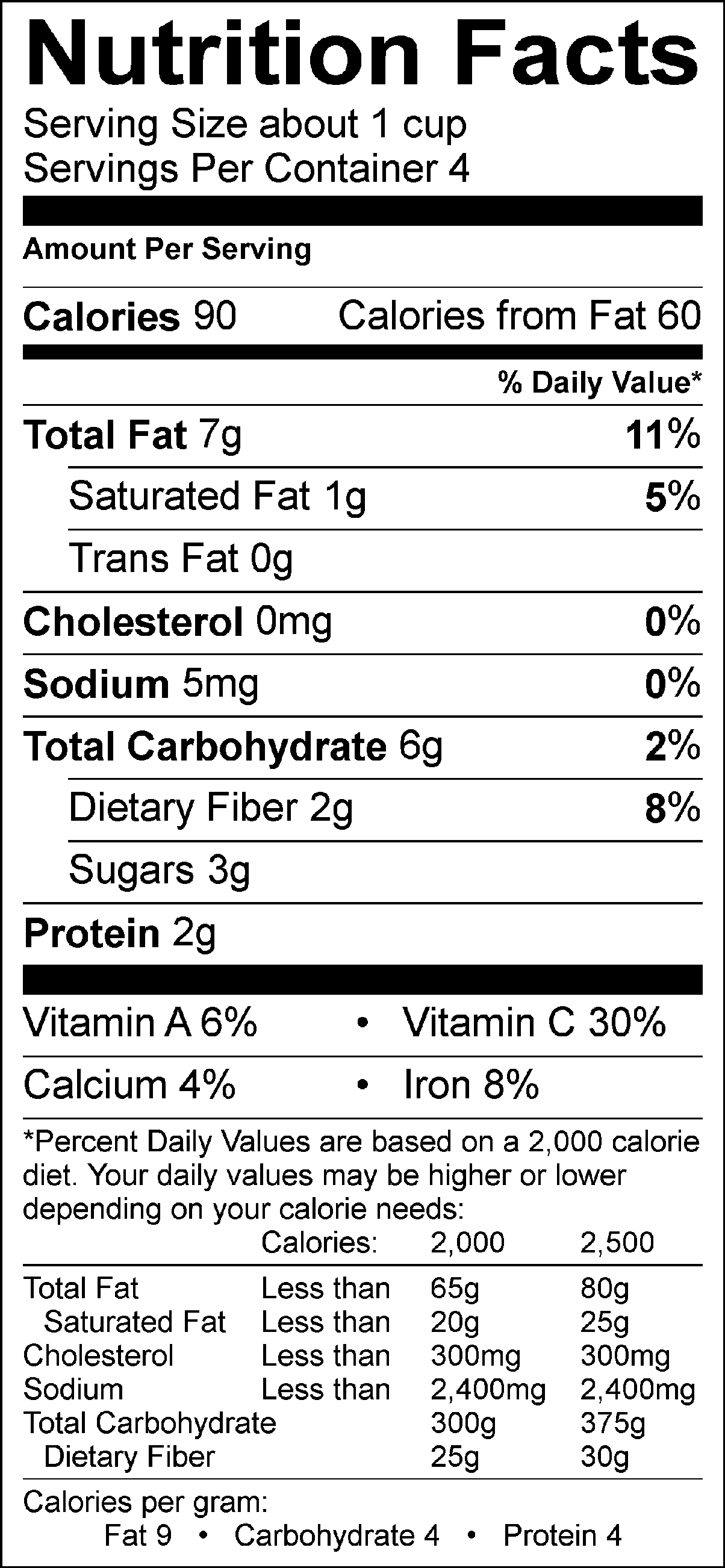 Nutrition Facts Label for Snow Peas with Tomatoes