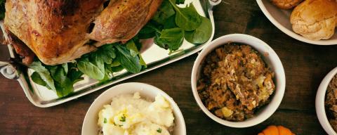 Thanksgiving meal with turkey and side dishes