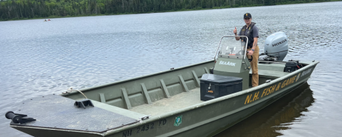 Amelia on a NH Fish and Game boat
