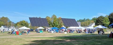 wide view of vendor tents on Barrington Common on a clear day