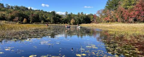 paddlers on Squam Lake in autumn