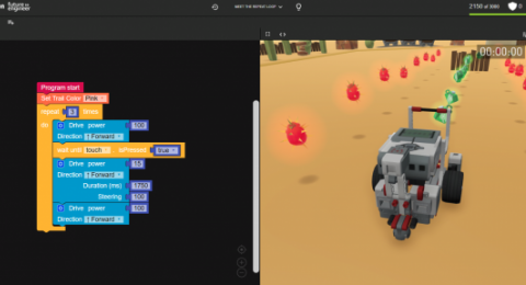 Screenshot of virtual robot and Code