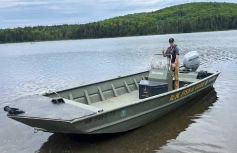 Amelia on a NH Fish and Game boat