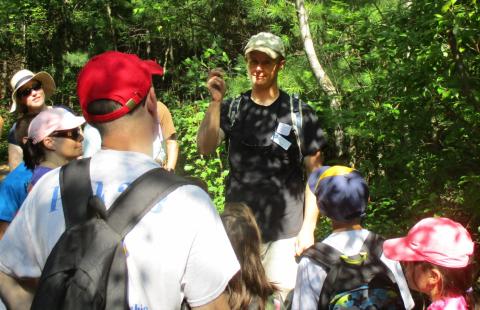 Ethan Belair answering questions on Nature Hike