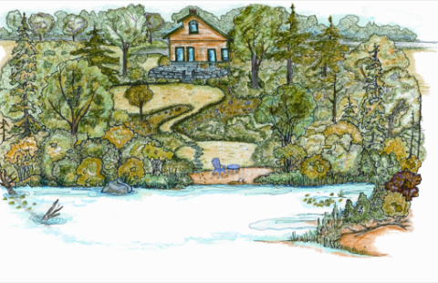 drawing of lake house