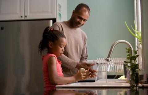 Father and Daughter in Kitchen