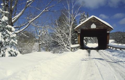 covered bridge in winter