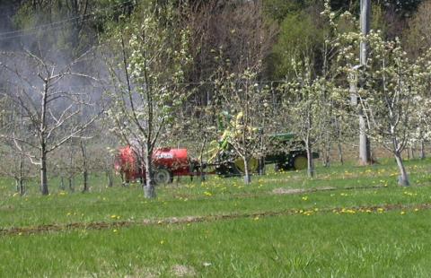 Farmer spraying pesticide in a field
