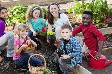 children in a garden