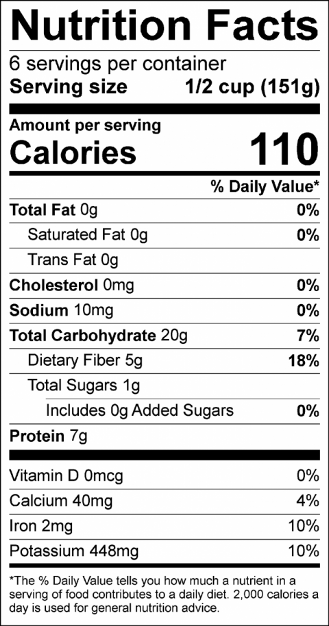 dried beans nutrition label