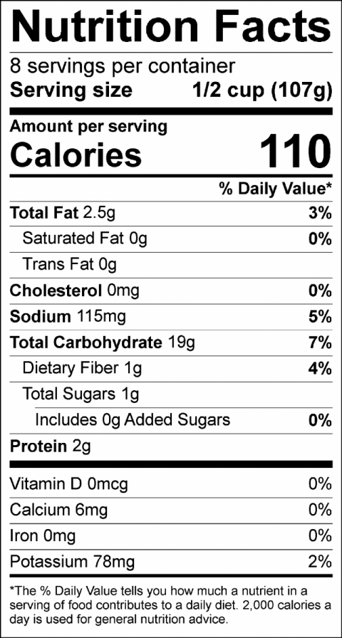 rice pilaf nutrition label