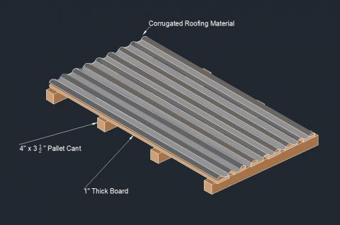 Diagram of a pile cover with corrugated roof cover.