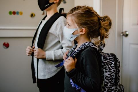 School children wearing masks