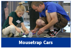student and volunteer making mousetrap cars