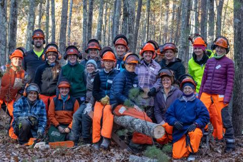 participants at the women in the woods chainsaw workshop