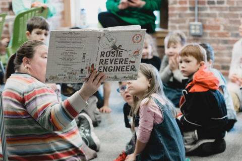 Reading an engineering storybook to children