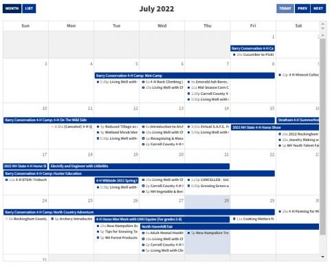 Calendar view of Extension Events