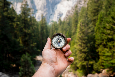 hand holding compass