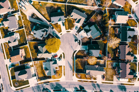 aerial view of a residential cul-de-sac