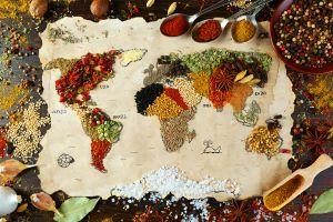 Map with food from around the world