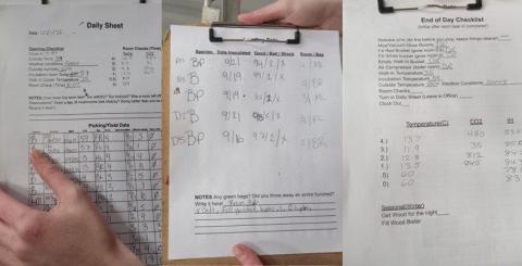 Clipboards Showing Documentation of Temperatures and Schedule