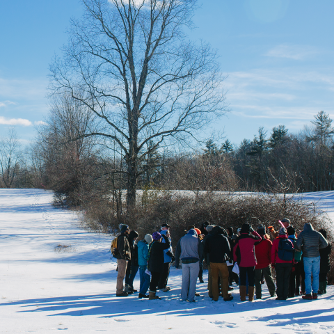 group of people outside in winter