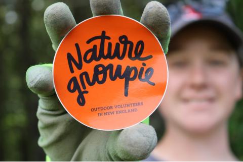 Nature Groupie volunteer with sticker